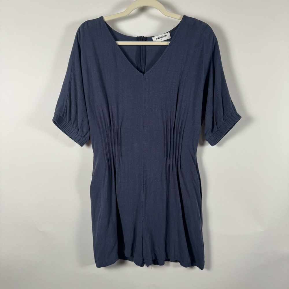 Mittoshop V-Neck Short Sleeve Romper LARGE Rayon Linen‎ Lightweight Minimalist
